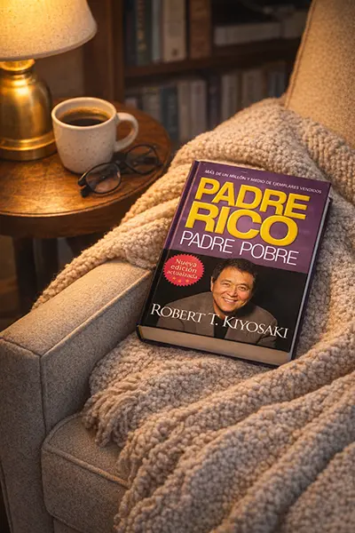 Padre Rico, Padre Pobre 📘 (Robert T. Kiyosaki): Opinión Y Qué Edición Comprar 1 Padre Rico, Padre Pobre En Un Sillón De Lectura Con Luz Cálida